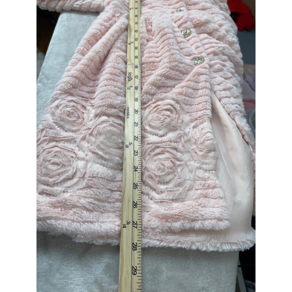 Blueberi Boulevard Girls Pink Faux Fur Rosette Button Front Dress Coat BBHGH64 - Picture 9 of 12